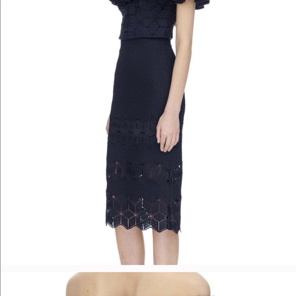 Rebecca Taylor Diamond Ponte Lace Skirt Navy